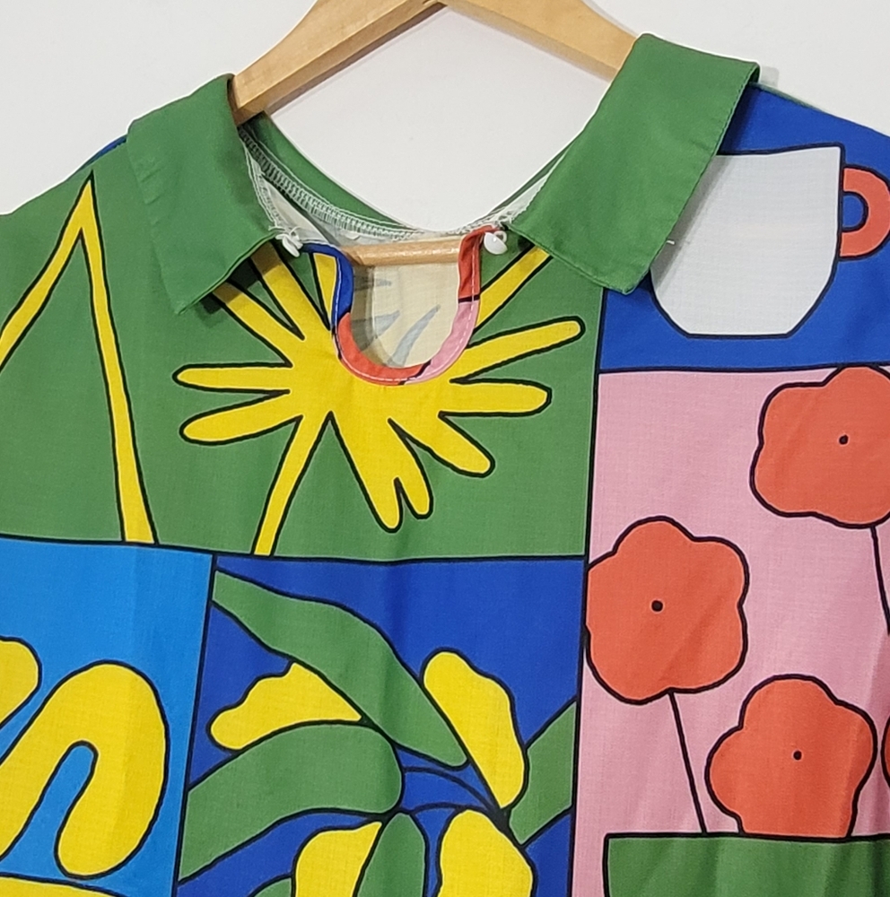 Pop Art Multicolored Abstract Prints Short Sleeve Lightweight Blouse Size Small - Picture 7 of 14